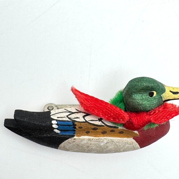 Vintage 1992 Beaks N Bills Hand-Carved & Painted Mallard Duck Pin Brooch - Picture 7 of 9